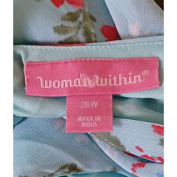 Woman Within 26W‎ 3X Midi Dress Blue Floral Sheer w/Liner  Cottagecore Boho - Picture 9 of 12